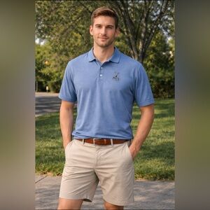 Johnnie O Polo Shirt XXL Blue Tobacco Road Golf Club Featherweight Drinks Print